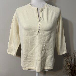 Croft & Barrow Sweater Women Henley Yellow Neck 3/4 Sleeve Cotton Blend Sz XL